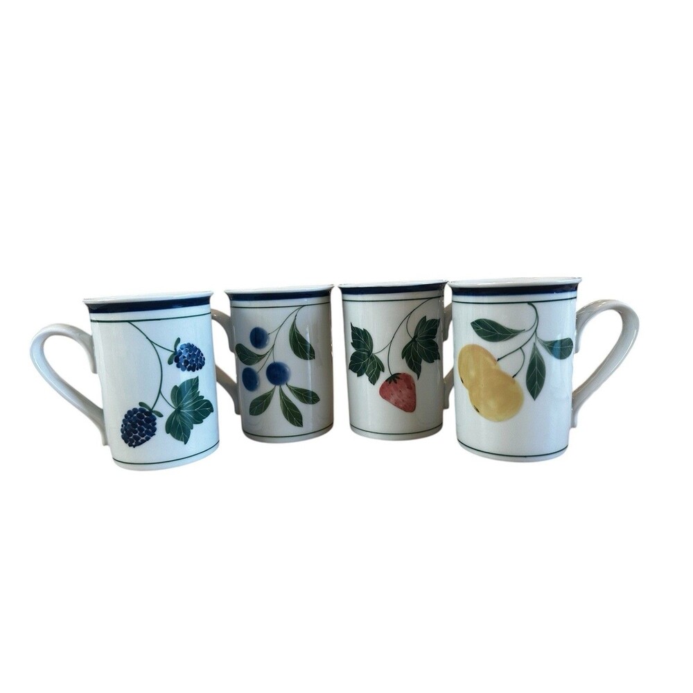 DANSK Philippines BERRIES Pattern 4 3/8" COFFEE MUGS Complete Set of 4 Excellent